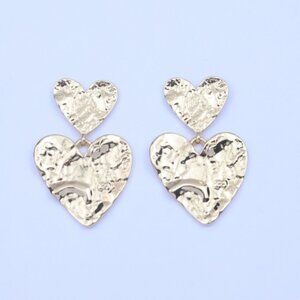Free People Vibe Gold Hammered Double Heart Drop Earrings